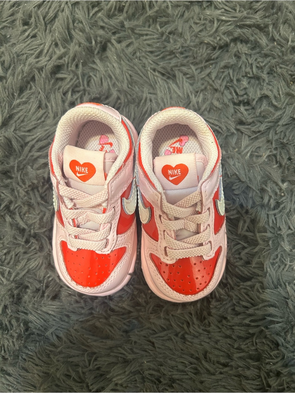 Nike Dunk Low Baby White & Red Heart Accent Sneakers